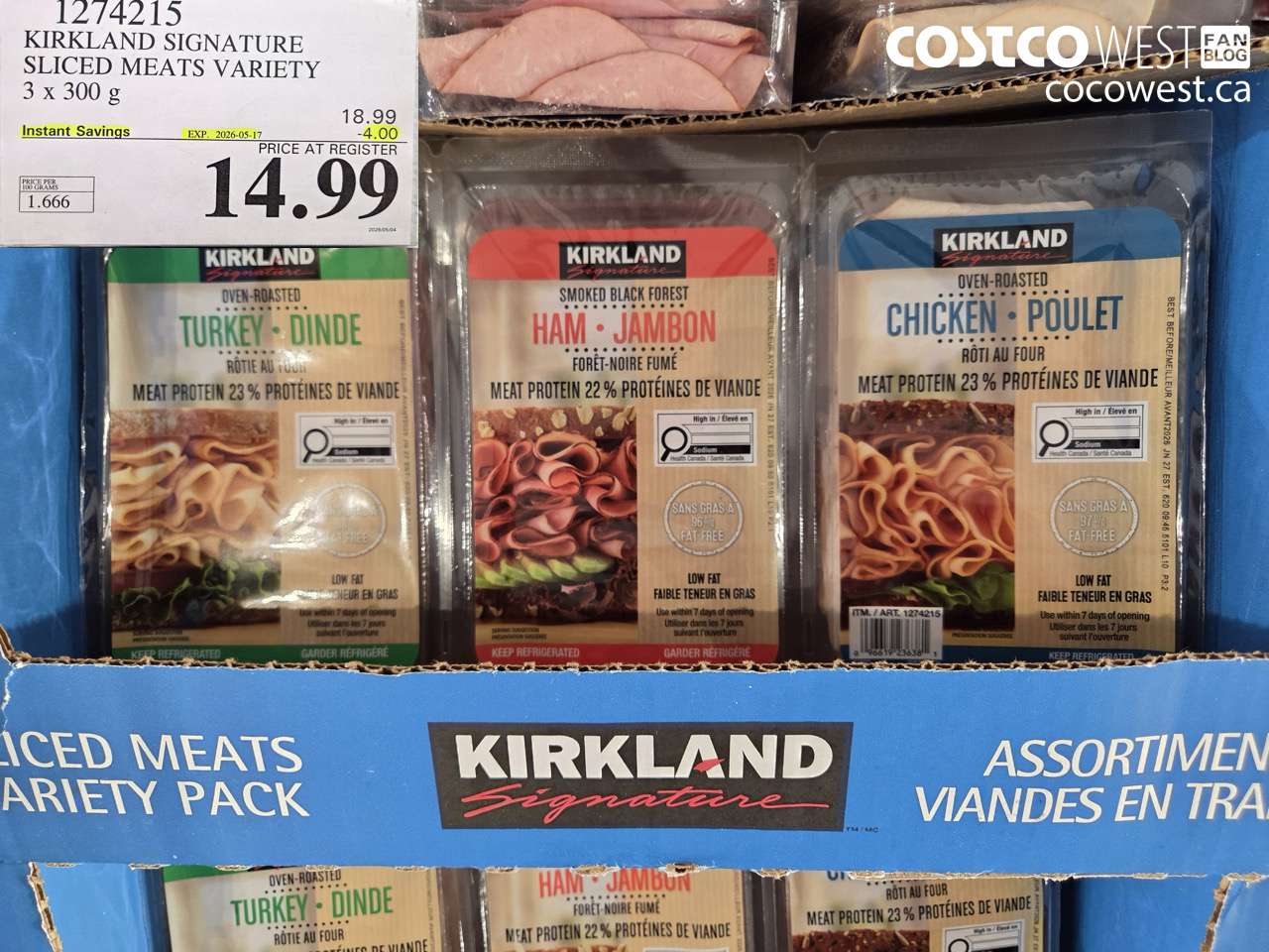 1274215 KIRKLAND SIGNATURE SLICED MEATS VARIETY 3 X 300 G ($4.00 INSTANT SAVINGS EXPIRES ON 2026-05-17) $14.99
