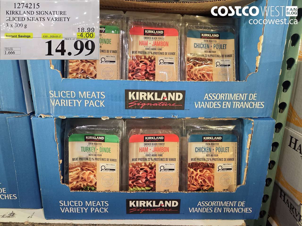 1274215 KIRKLAND SIGNATURE SLICED MEATS VARIETY 3 X 300 G ($4.00 INSTANT SAVINGS EXPIRES ON 2026-05-17) $14.99