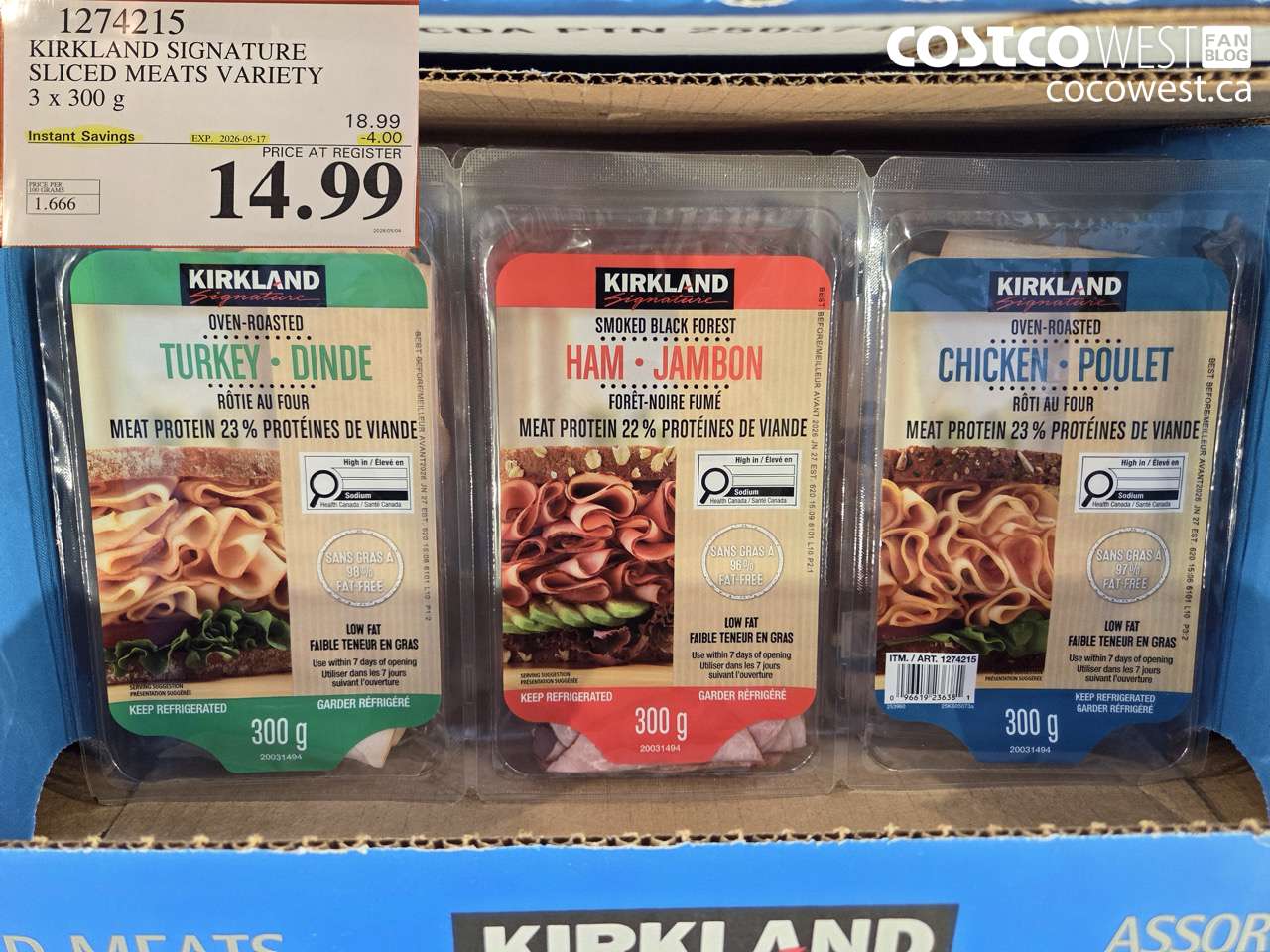 1274215 KIRKLAND SIGNATURE SLICED MEATS VARIETY 3 X 300 G ($4.00 INSTANT SAVINGS EXPIRES ON 2026-05-17) $14.99