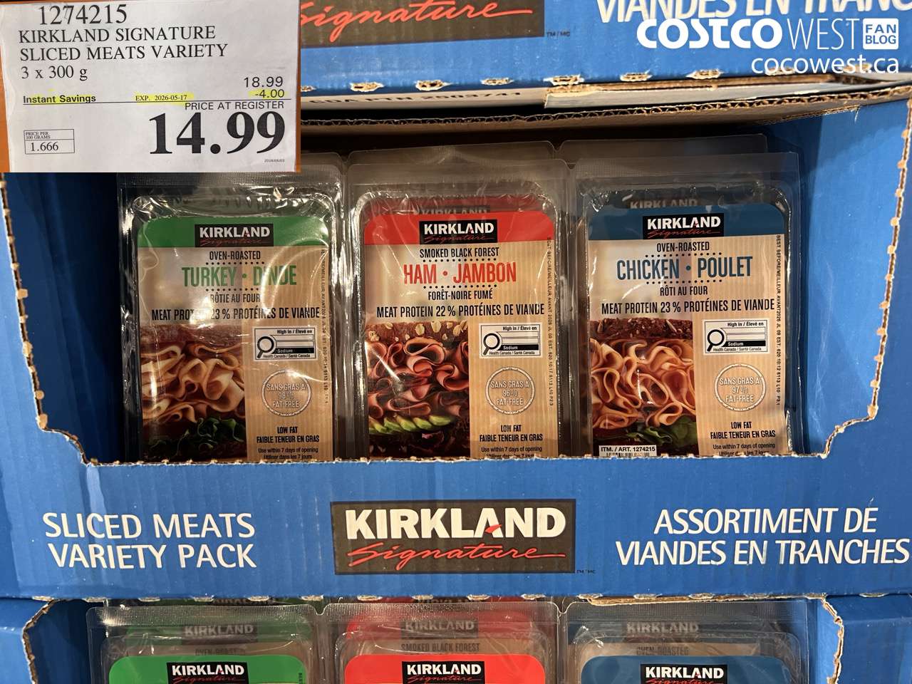 1274215 KIRKLAND SIGNATURE SLICED MEATS VARIETY 3 X 300 G ($4.00 INSTANT SAVINGS EXPIRES ON 2026-05-17) $14.99
