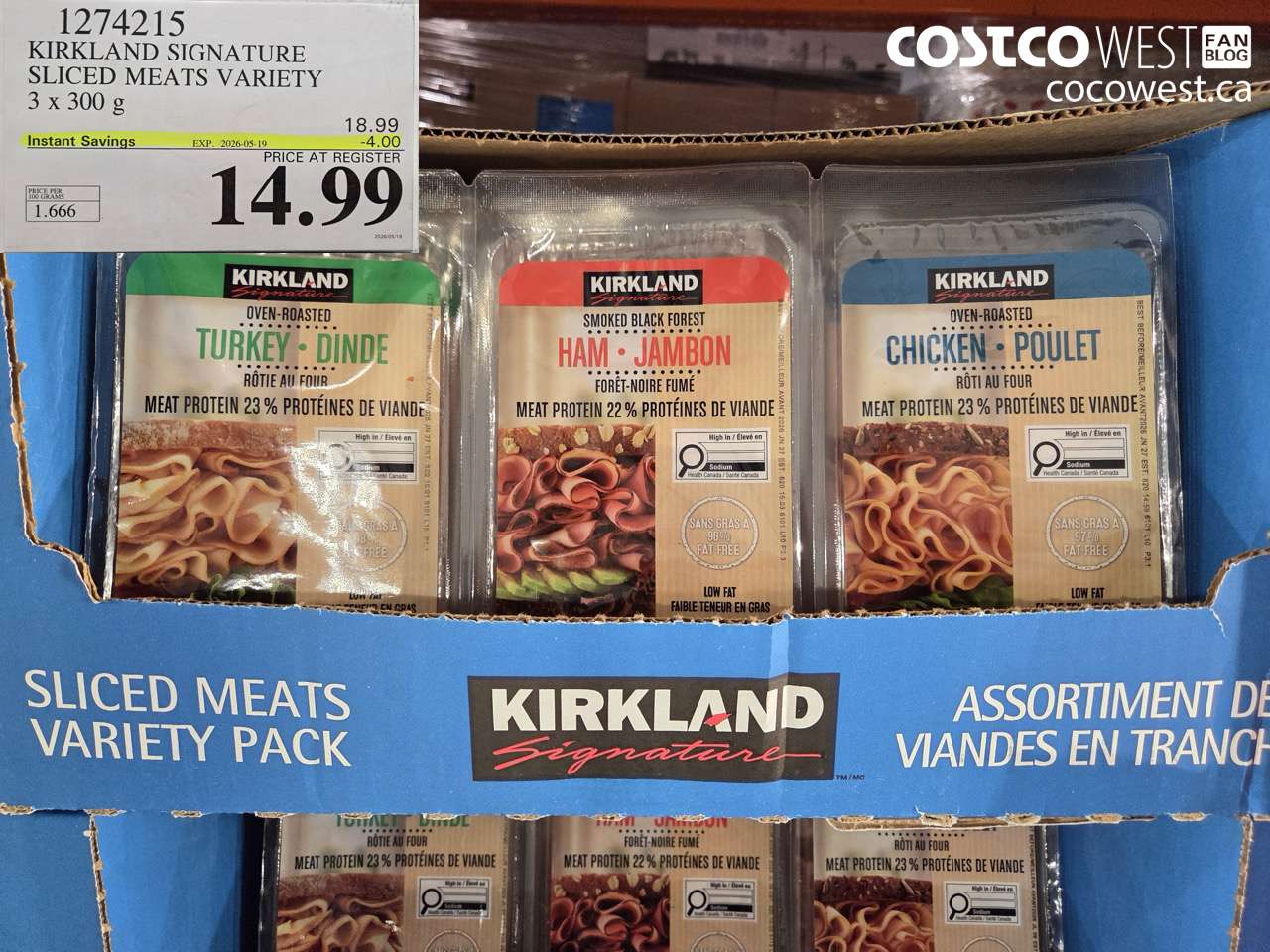 1274215 KIRKLAND SIGNATURE SLICED MEATS VARIETY 3 X 300 G ($4.00 INSTANT SAVINGS EXPIRES ON 2026-05-19) $14.99