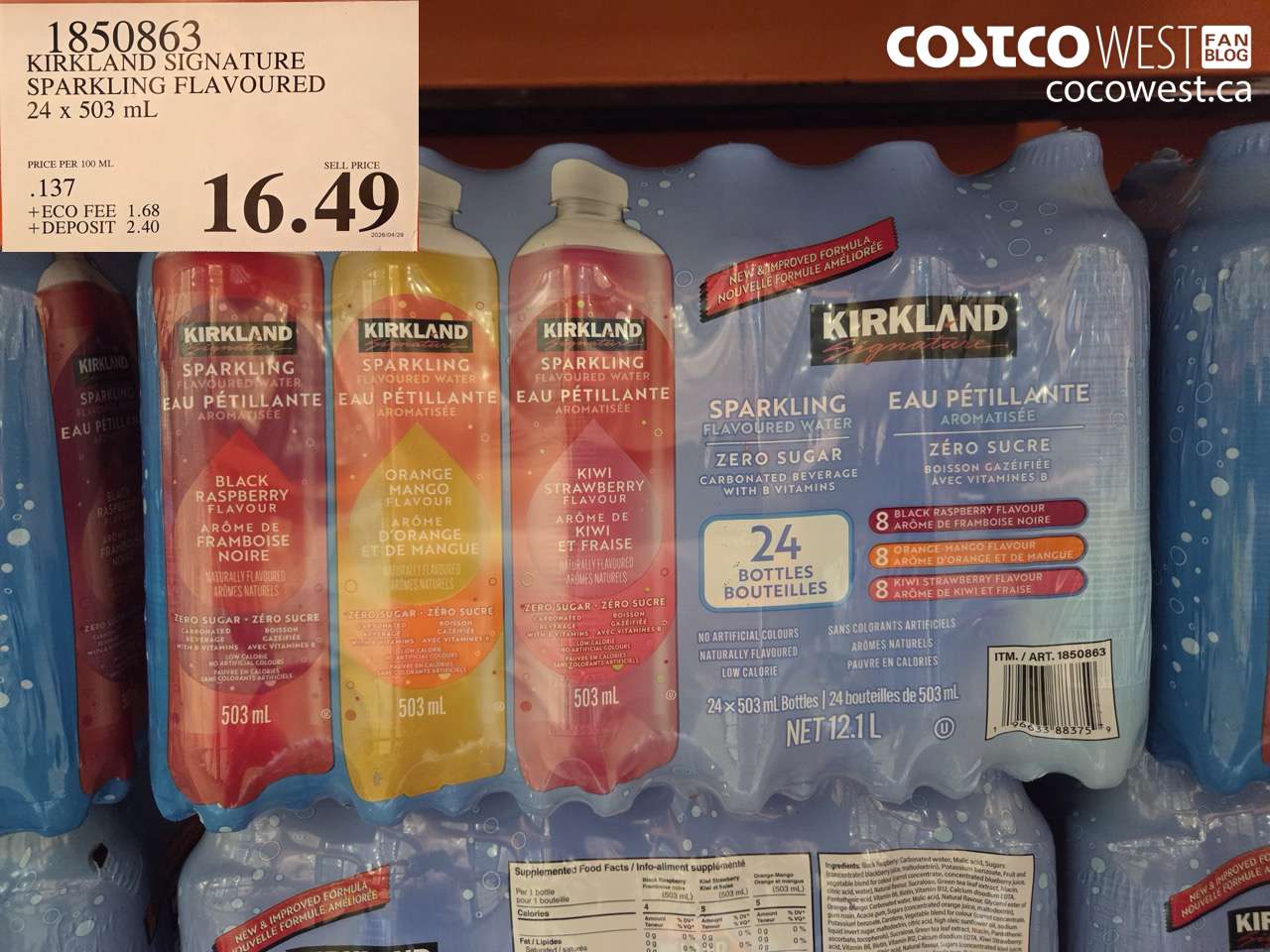 1850863 KIRKLAND SIGNATURE SPARKLING FLAVOURED 24 X 503 ML $16.49