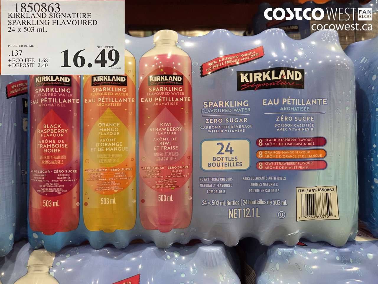 1850863 KIRKLAND SIGNATURE SPARKLING FLAVOURED 24 X 503 ML $16.49