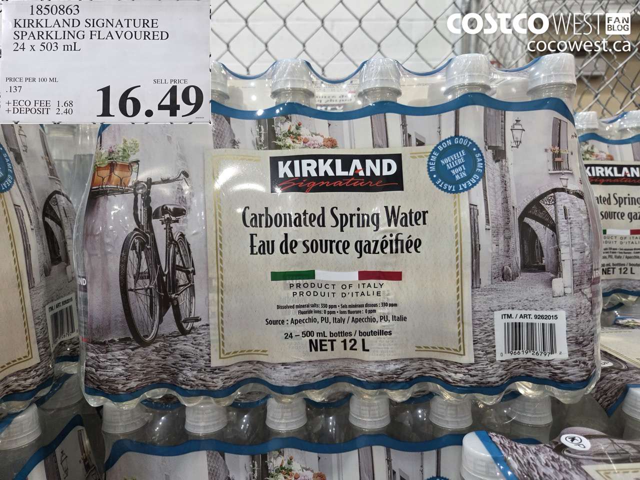 1850863 KIRKLAND SIGNATURE SPARKLING FLAVOURED 24 X 503 ML $16.49
