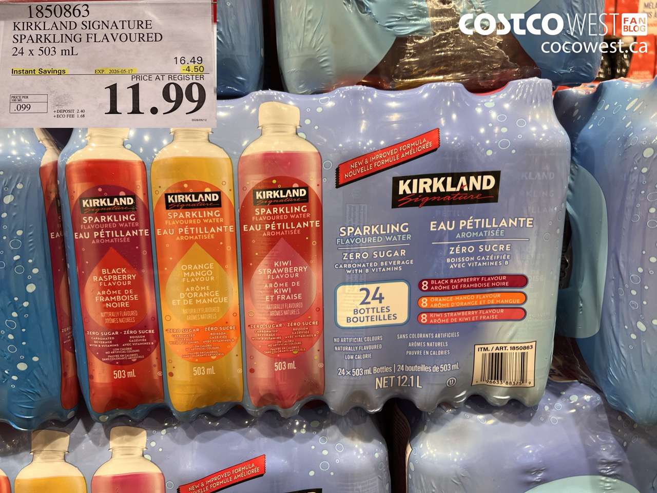 1850863 KIRKLAND SIGNATURE SPARKLING FLAVOURED 24 X 503 ML ($4.50 INSTANT SAVINGS EXPIRES ON 2026-05-17) $11.99