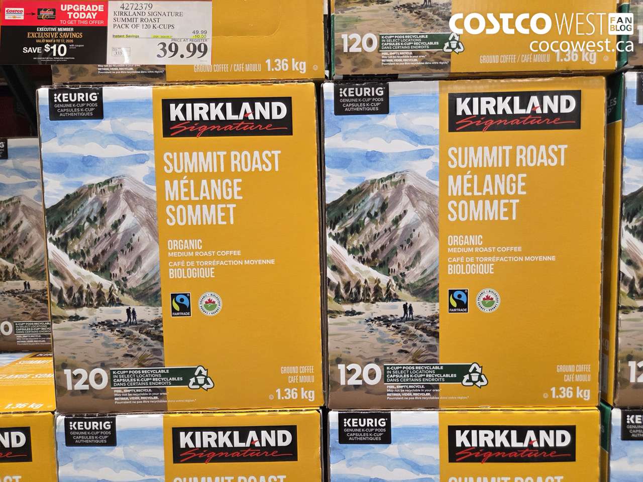 4272379 KIRKLAND SIGNATURE SUMMIT ROAST PACK OF 120 K-CUPS ($10.00 INSTANT SAVINGS EXPIRES ON 2026-05-17) $39.99