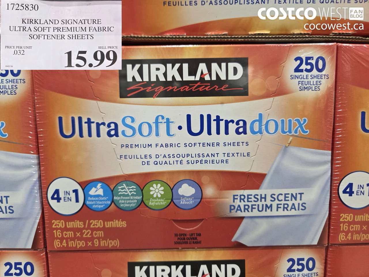 1725830 KIRKLAND SIGNATURE ULTRA SOFT PREMIUM FABRIC SOFTENER SHEETS $15.99