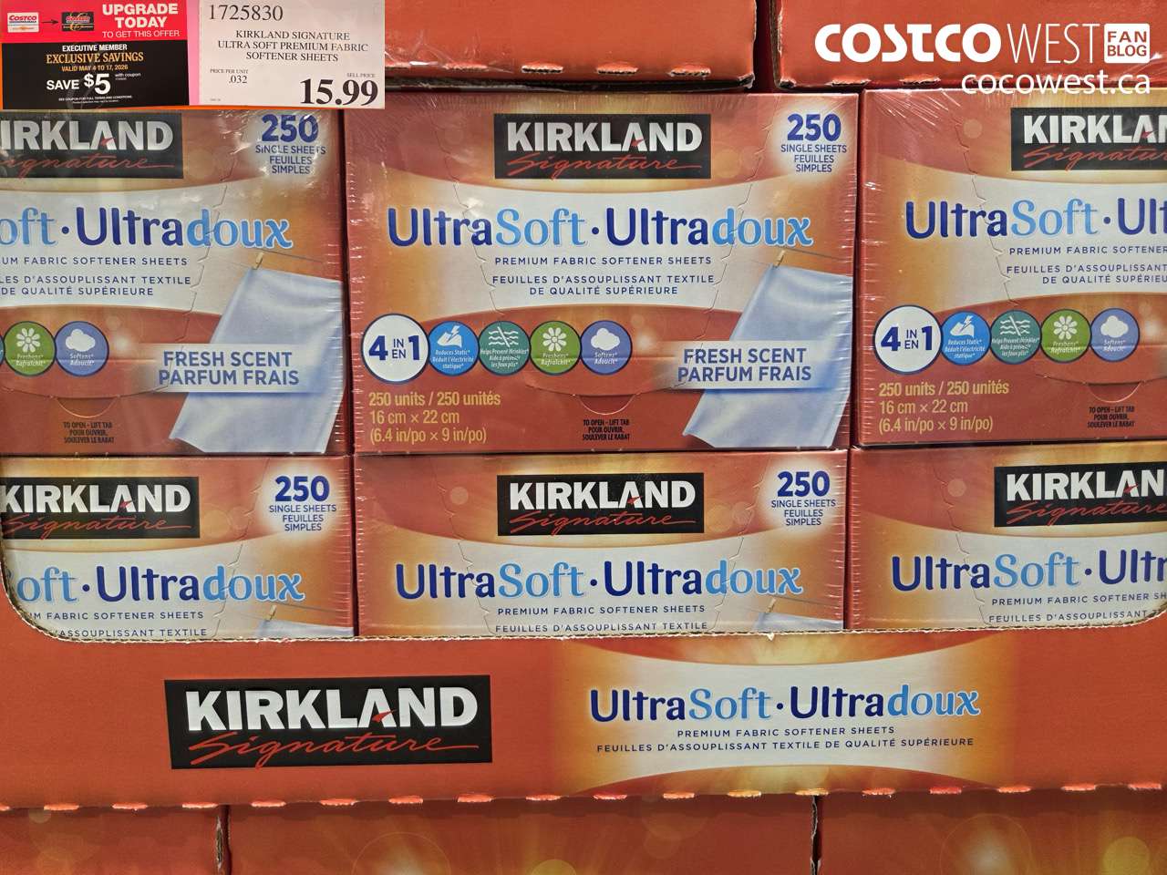 1725830 KIRKLAND SIGNATURE ULTRA SOFT PREMIUM FABRIC SOFTENER SHEETS ($5.00 INSTANT SAVINGS EXPIRES ON 2026-05-17) $10.99
