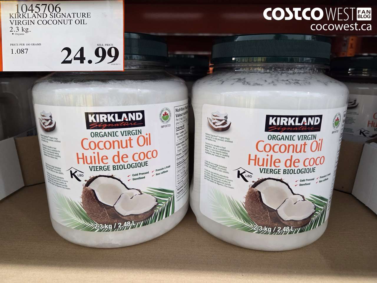 1045706 KIRKLAND SIGNATURE VIRGIN COCONUT OIL 2.3 KG $24.99