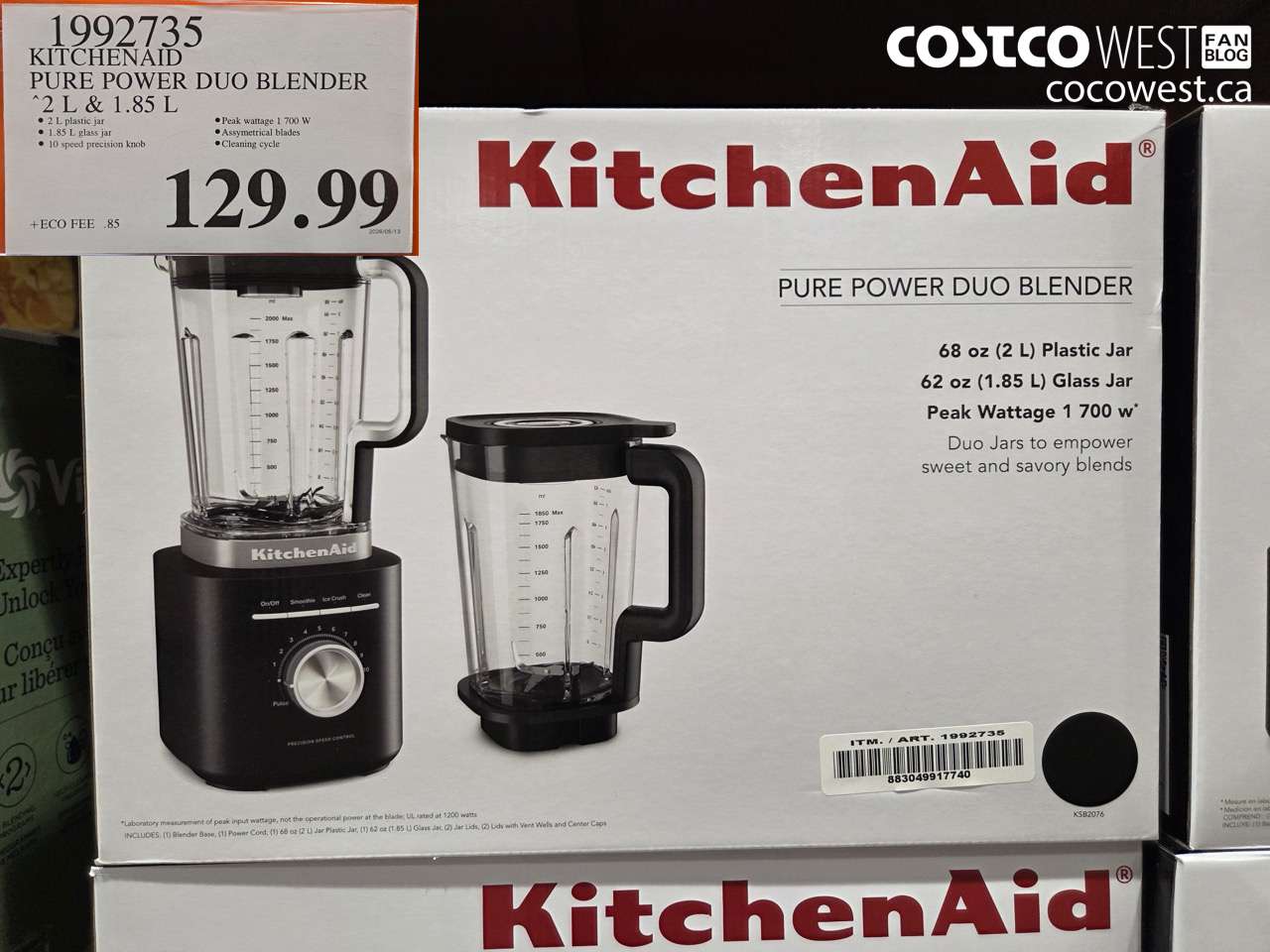 1992735 KITCHENAID PURE POWER DUO BLENDER 2 L & 1.85 L $129.99