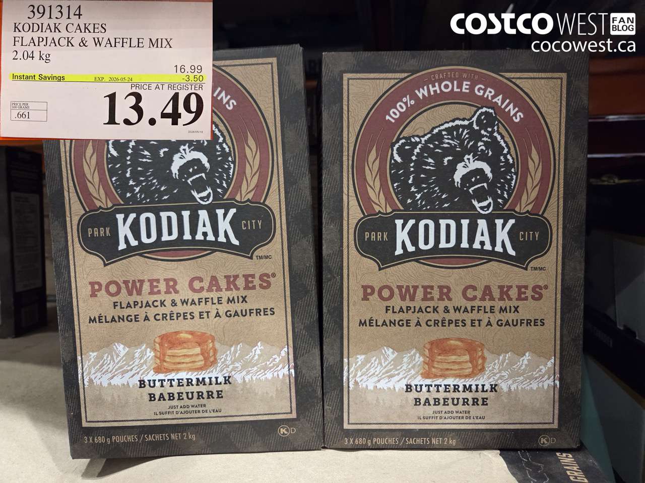 391314 KODIAK CAKES FLAPJACK & WAFFLE MIX 2.04 KG ($3.50 INSTANT SAVINGS EXPIRES ON 2026-05-24) $13.49