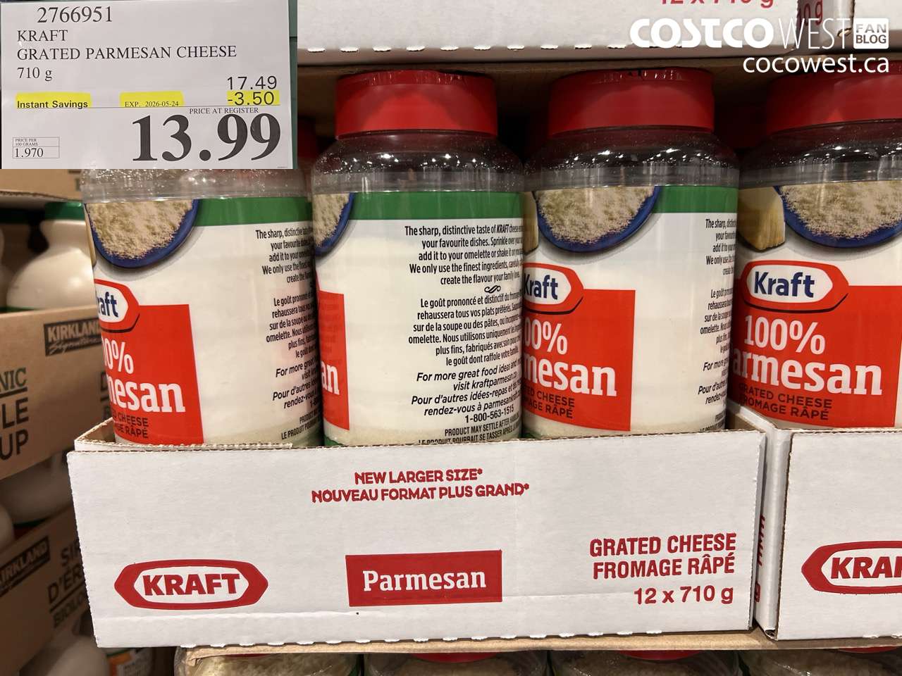 2766951 KRAFT GRATED PARMESAN CHEESE 710 G ($3.50 INSTANT SAVINGS EXPIRES ON 2026-05-24) $13.99
