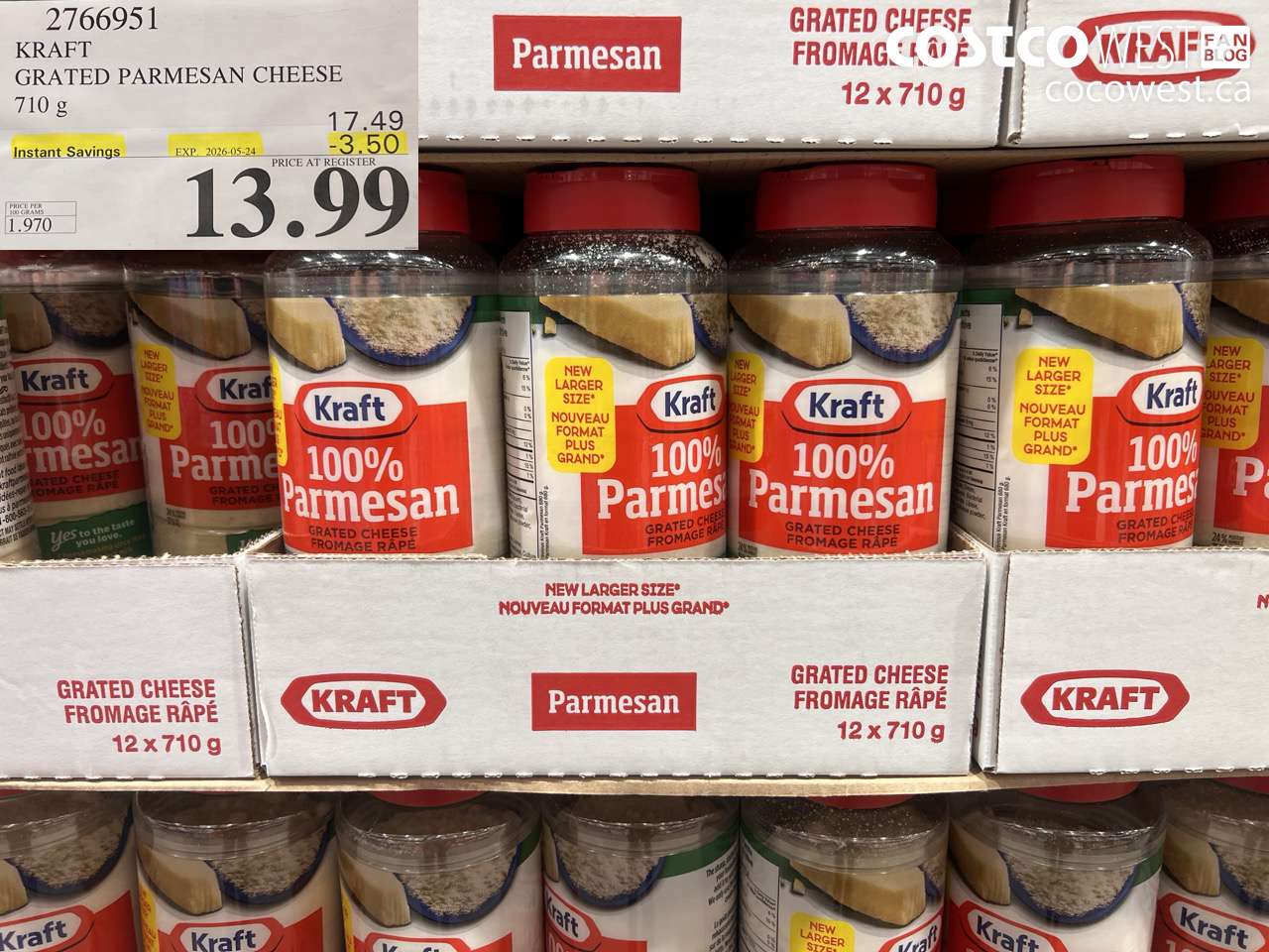 2766951 KRAFT GRATED PARMESAN CHEESE 710 G ($3.50 INSTANT SAVINGS EXPIRES ON 2026-05-24) $13.99