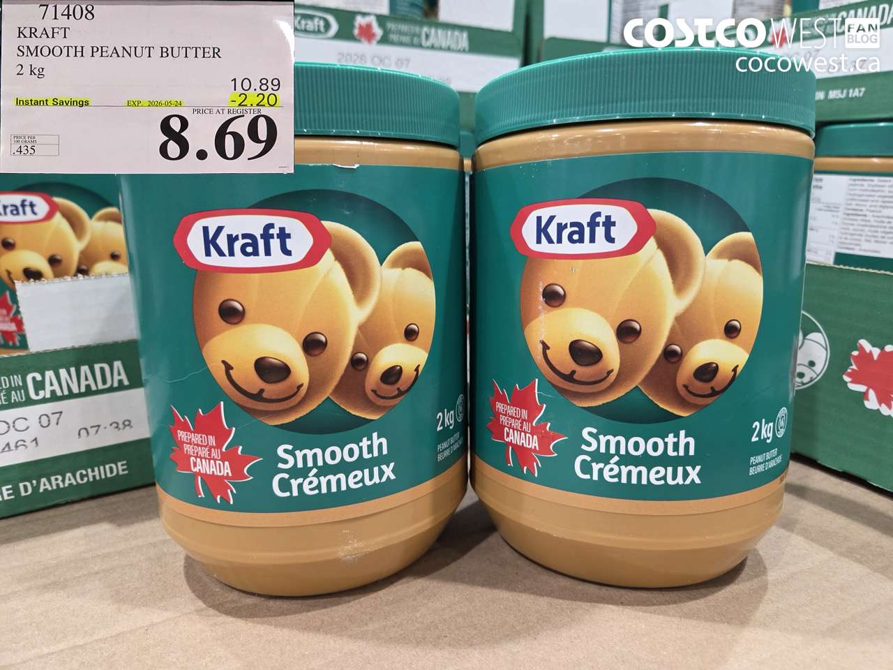 71408 KRAFT SMOOTH PEANUT BUTTER 2 KG ($2.20 INSTANT SAVINGS EXPIRES ON 2026-05-24) $8.69