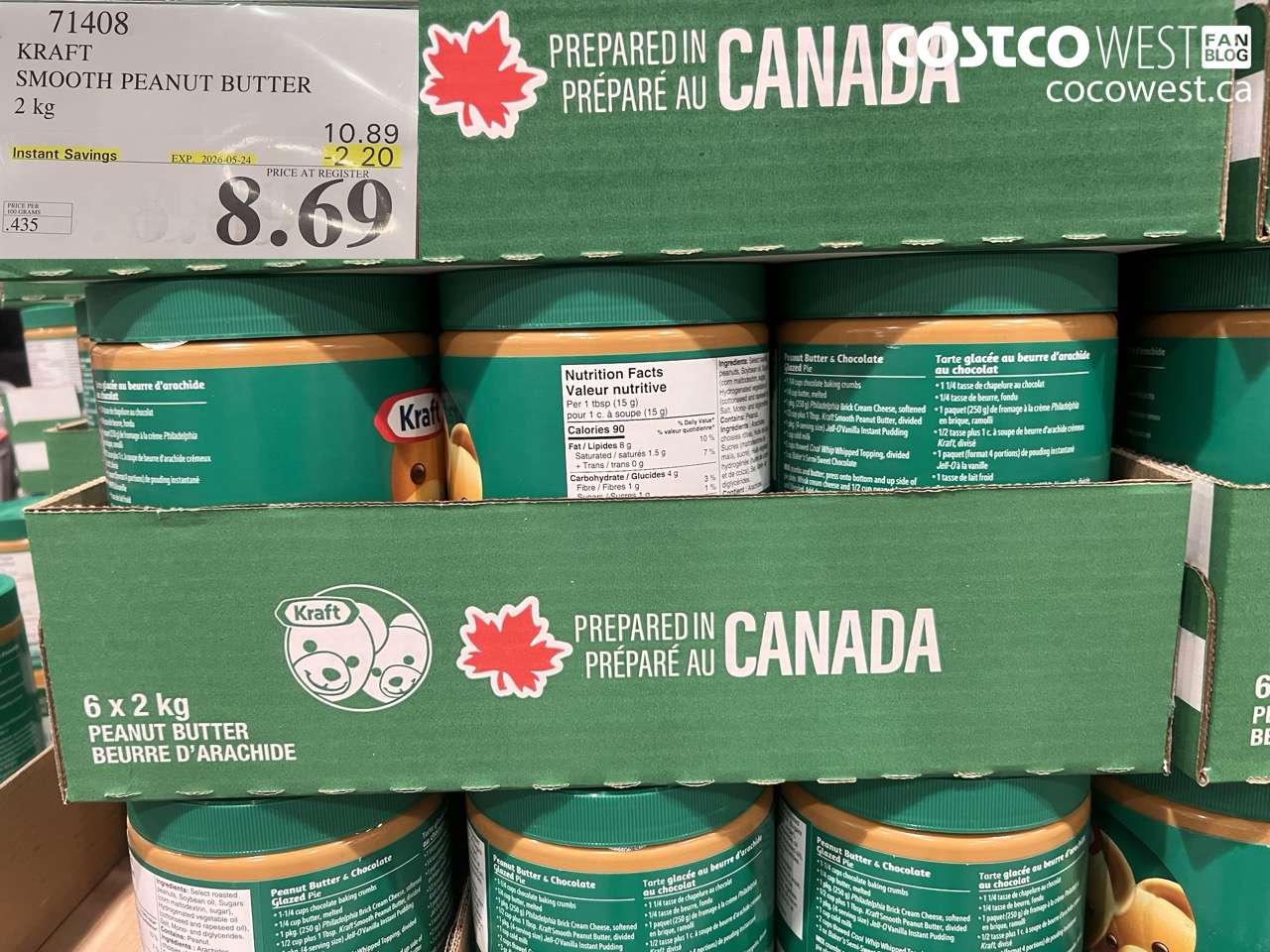 71408 KRAFT SMOOTH PEANUT BUTTER 2 KG ($2.20 INSTANT SAVINGS EXPIRES ON 2026-05-24) $8.69