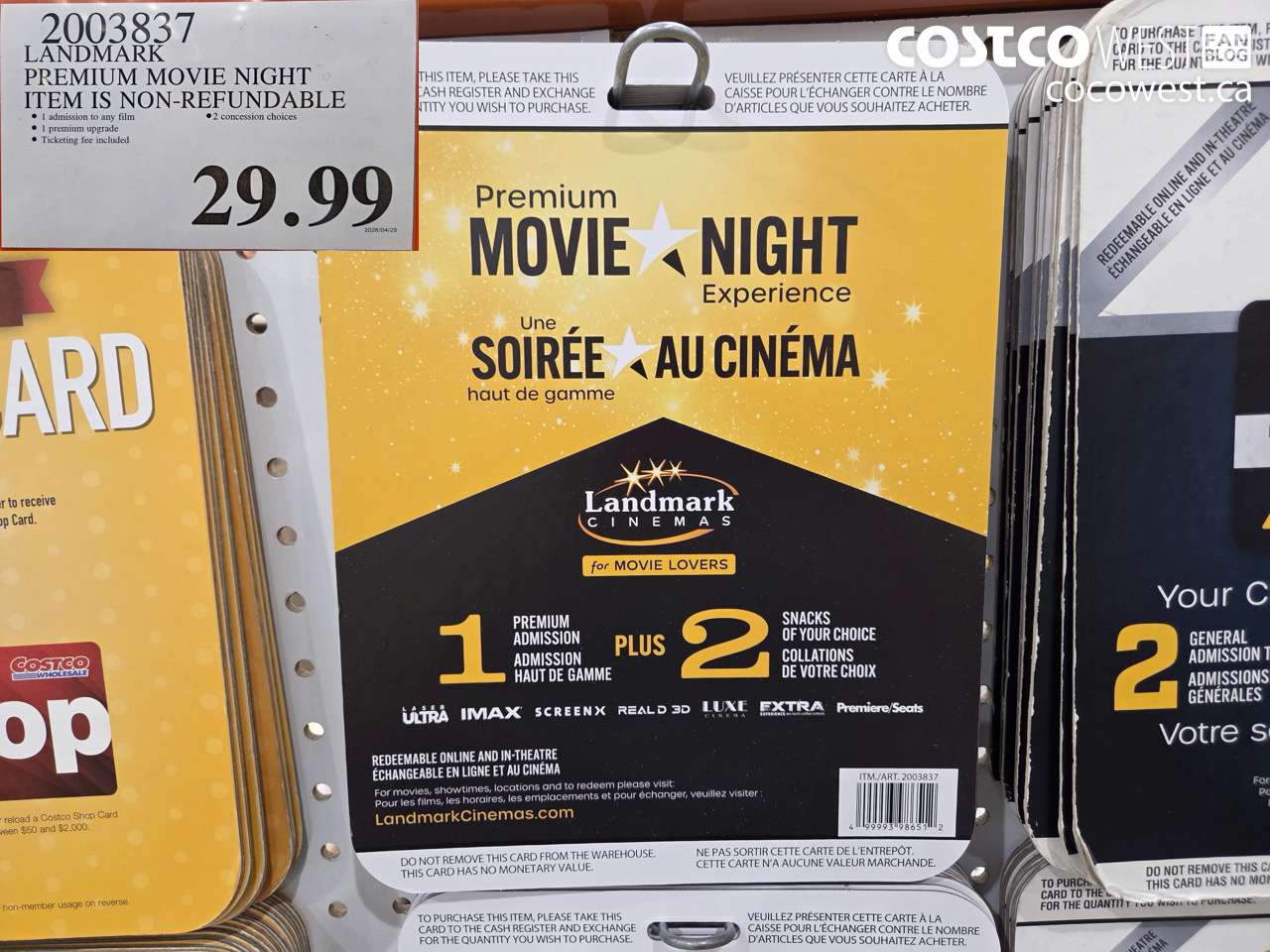 2003837 LANDMARK PREMIUM MOVIE NIGHT ITEM IS NON-REFUNDABLE $29.99