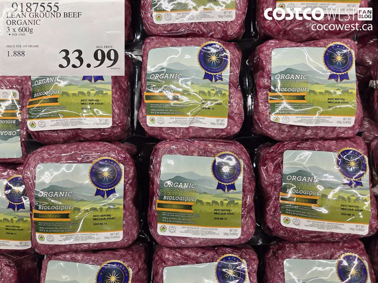 9187555 LEAN GROUND BEEF ORGANIC 3 X 600G $33.99