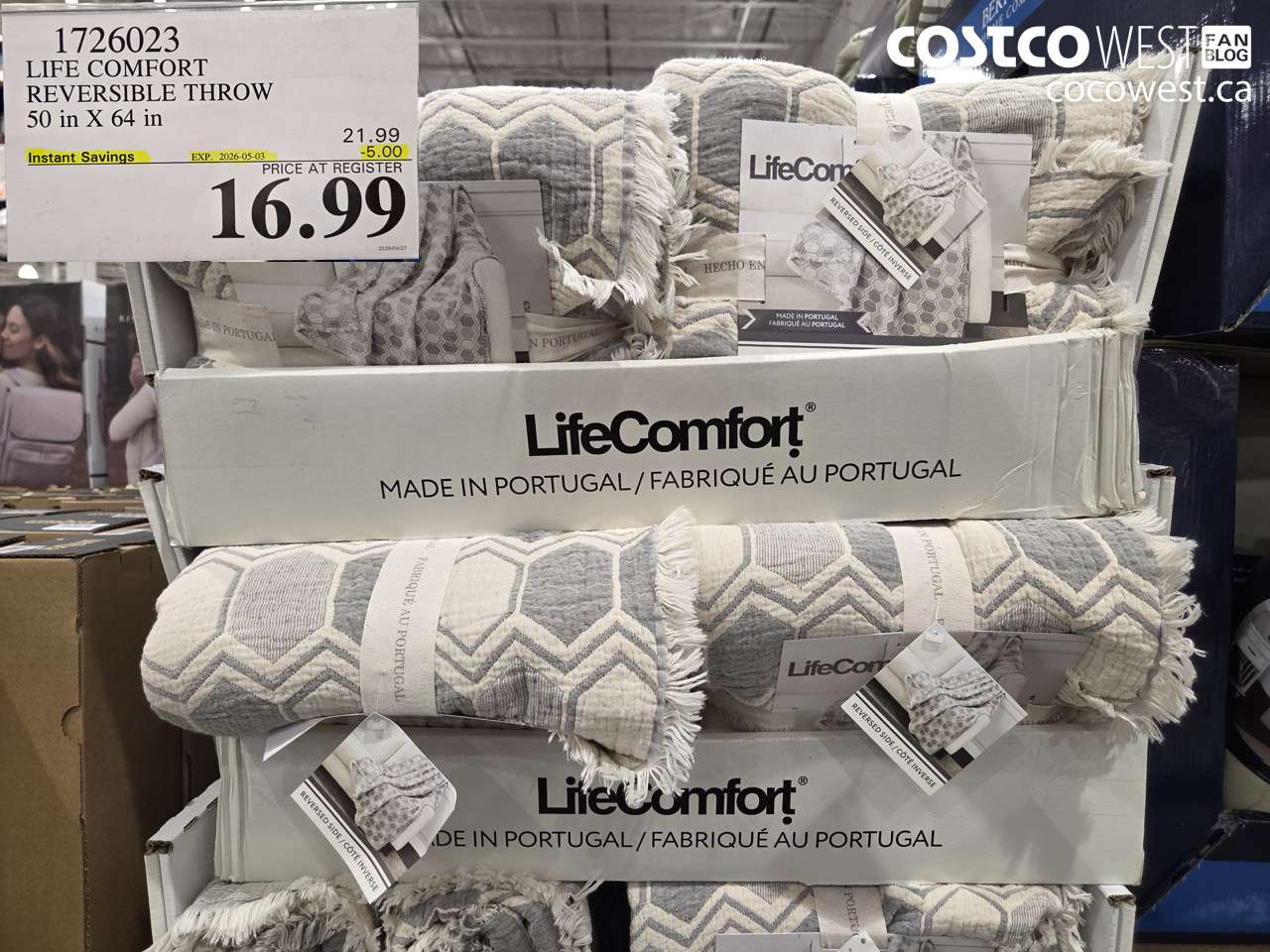 1726023 LIFE COMFORT REVERSIBLE THROW 50 IN X 64 IN ($5.00 INSTANT SAVINGS EXPIRES ON 2026-05-03) $16.99
