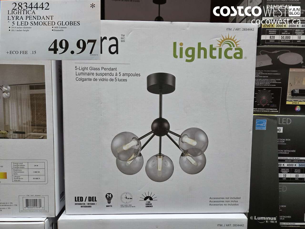 2834442 LIGHTICA LYRA PENDANT 5 LED SMOKED GLOBES $49.97