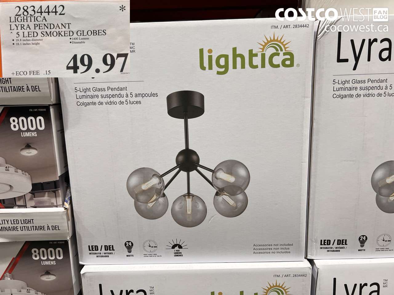 2834442 LIGHTICA LYRA PENDANT 5 LED SMOKED GLOBES $49.97