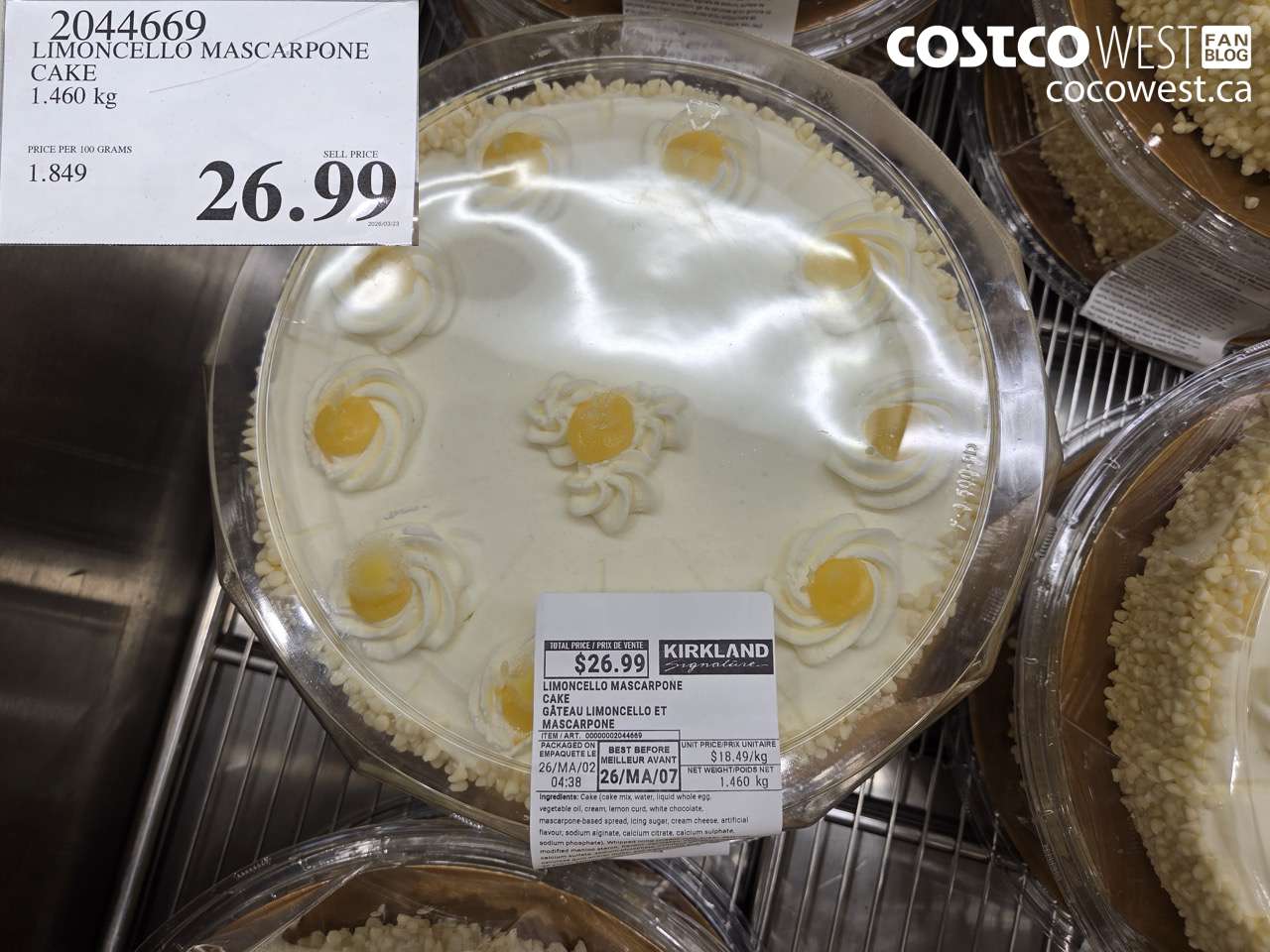 2044669 LIMONCELLO MASCARPONE CAKE 1.460 KG $26.99