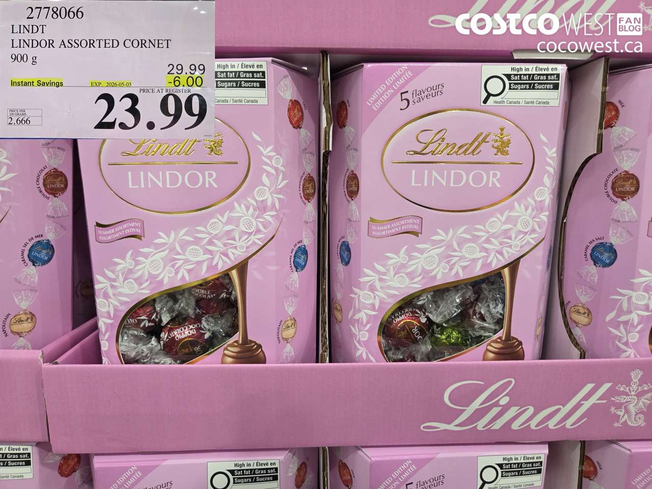 2778066 LINDT LINDOR ASSORTED CORNET 900 G ($6.00 INSTANT SAVINGS EXPIRES ON 2026-05-03) $23.99