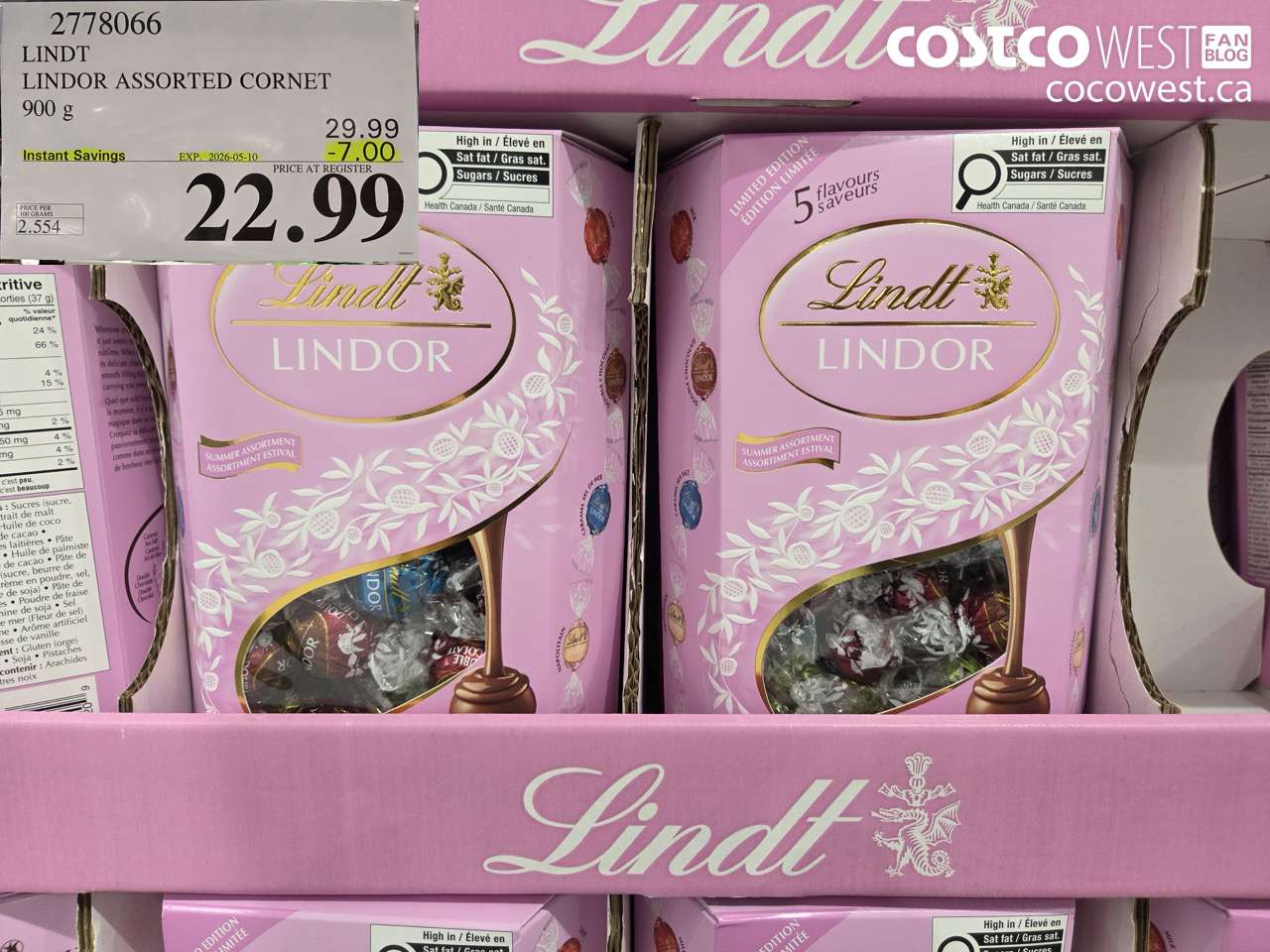 2778066 LINDT LINDOR ASSORTED CORNET 900 G ($7.00 INSTANT SAVINGS EXPIRES ON 2026-05-10) $22.99