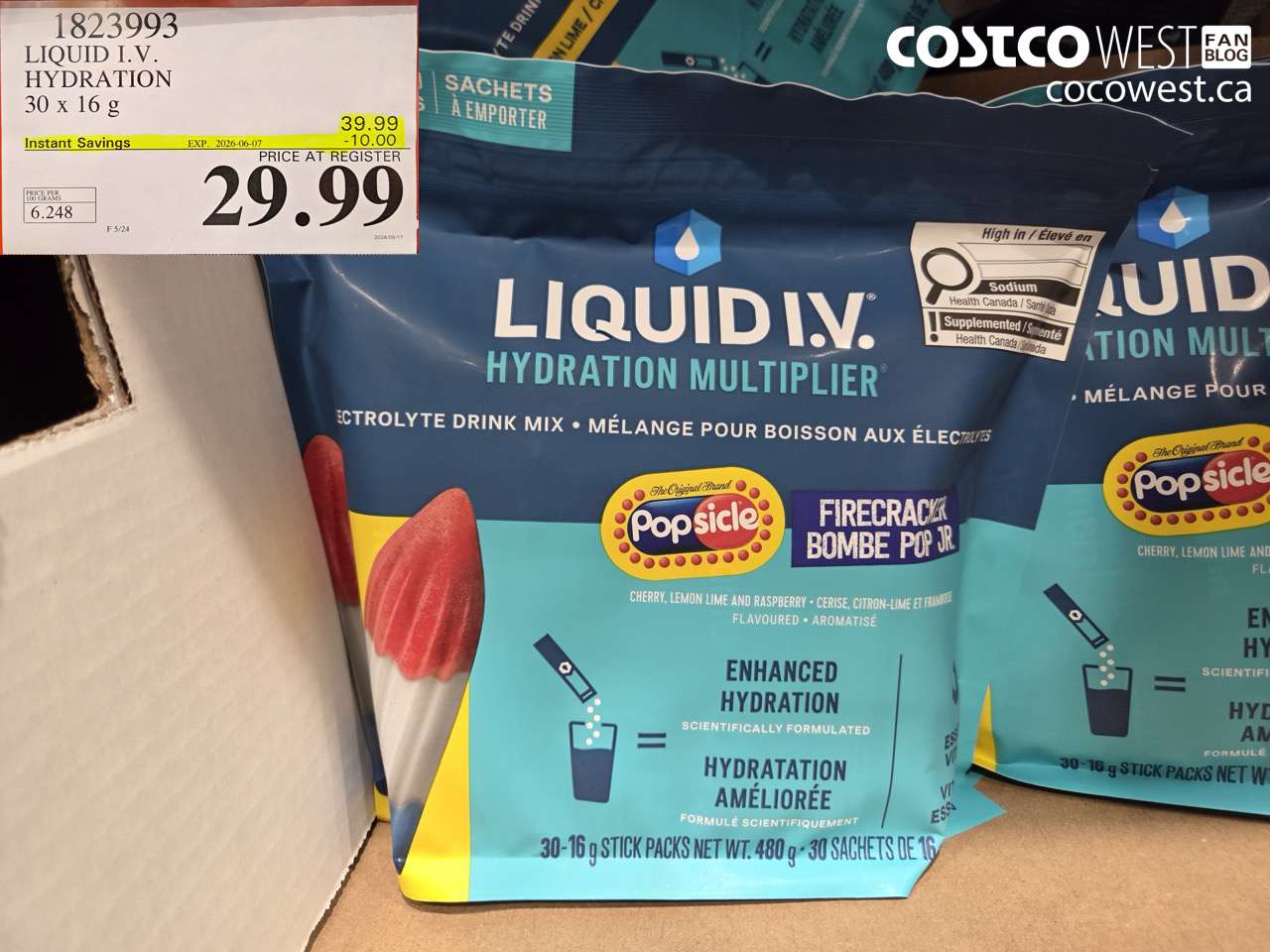 1823993 LIQUID I.V. HYDRATION 30 X 16 G ($10.00 INSTANT SAVINGS EXPIRES ON 2026-06-07) $29.99