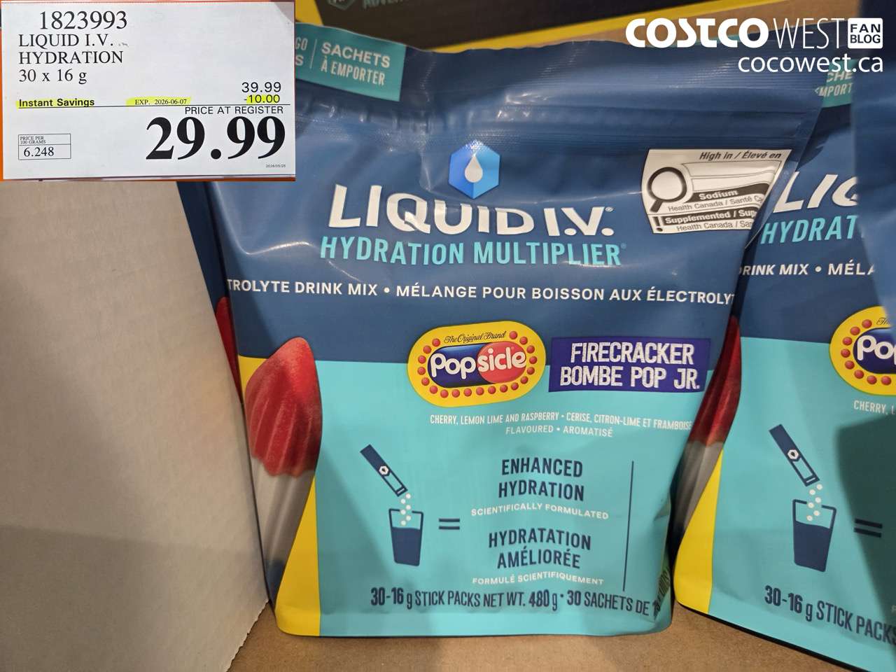 1823993 LIQUID I.V. HYDRATION 30 X 16 G ($10.00 INSTANT SAVINGS EXPIRES ON 2026-06-07) $29.99