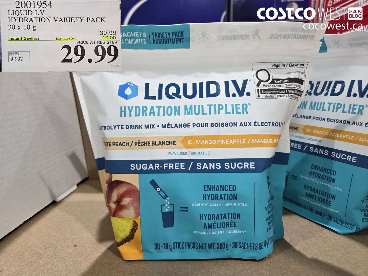 2001954 LIQUID I.V. HYDRATION VARIETY PACK 30 X 10 G ($10.00 INSTANT SAVINGS EXPIRES ON 2026-06-07) $29.99