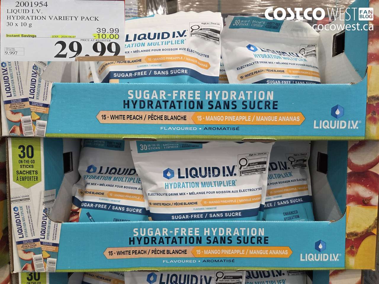 2001954 LIQUID I.V. HYDRATION VARIETY PACK 30 X 10 G ($10.00 INSTANT SAVINGS EXPIRES ON 2026-06-07) $29.99