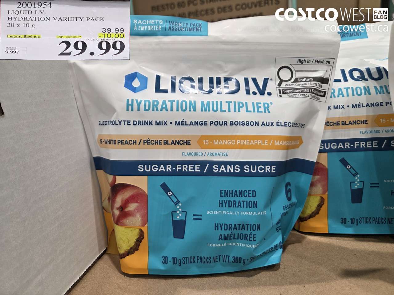 2001954 LIQUID I.V. HYDRATION VARIETY PACK 30 X 10 G ($10.00 INSTANT SAVINGS EXPIRES ON 2026-06-07) $29.99