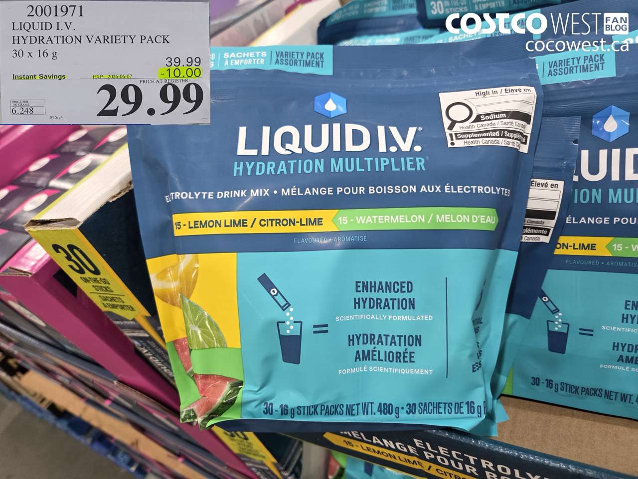 2001971 LIQUID I.V. HYDRATION VARIETY PACK 30 X 16 G ($10.00 INSTANT SAVINGS EXPIRES ON 2026-06-07) $29.99
