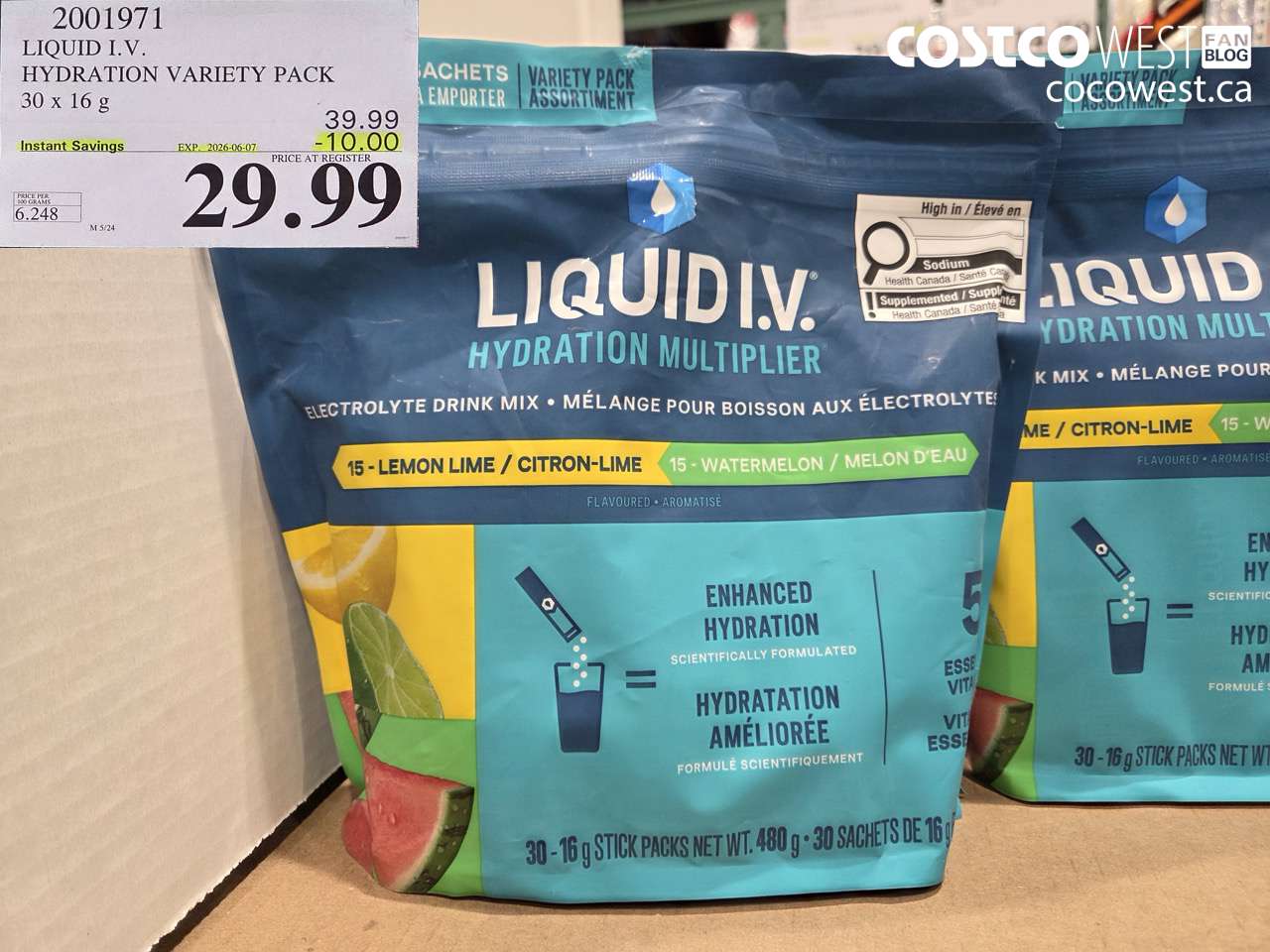 2001971 LIQUID I.V. HYDRATION VARIETY PACK 30 X 16 G ($10.00 INSTANT SAVINGS EXPIRES ON 2026-06-07) $29.99