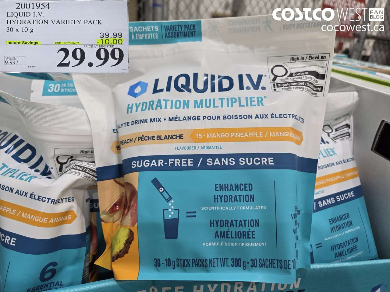 2001954 LIQUID I. V. HYDRATION VARIETY PACK 30 X 10 G ($10.00 INSTANT SAVINGS EXPIRES ON 2026-06-07) $29.99