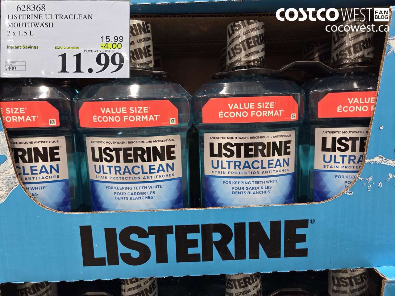 628368 LISTERINE, ULTRACLEAN MOUTHWASH 2 X 1.5L ($4.00 INSTANT SAVINGS EXPIRES ON 2026-05-10) $11.99