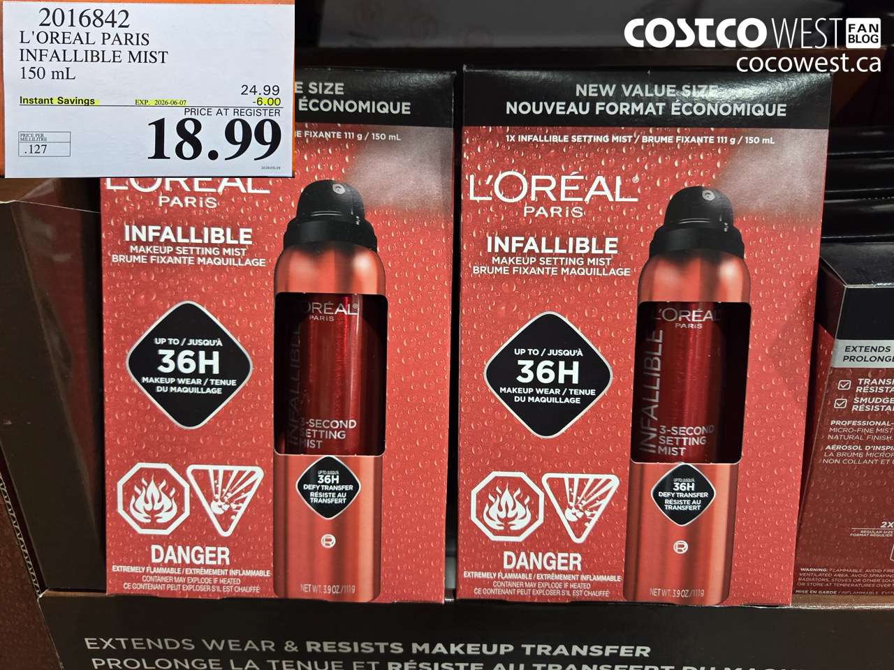 2016842 L'OREAL PARIS INFALLIBLE MIST 150 ML ($6.00 INSTANT SAVINGS EXPIRES ON 2026-06-07) $18.99