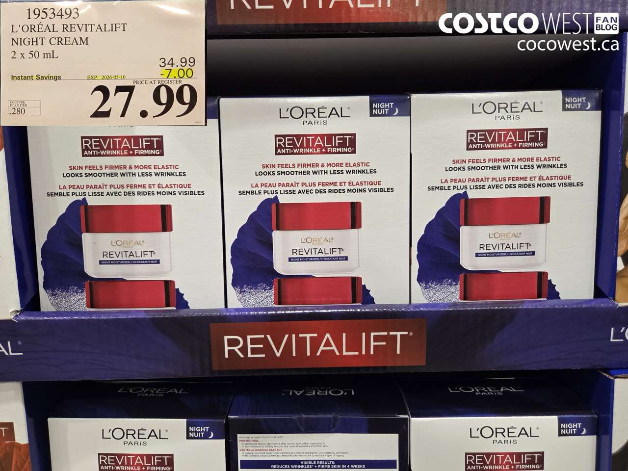 1953493 L'ORÉAL REVITALIFT NIGHT CREAM 2 X 50 ML ($7.00 INSTANT SAVINGS EXPIRES ON 2026-05-10) $27.99