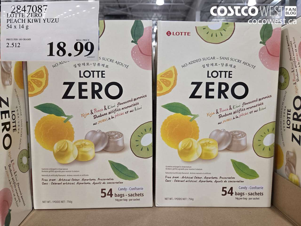 2847087 LOTTE ZERO PEACH KIWI YUZU 54 X 14 G $18.99