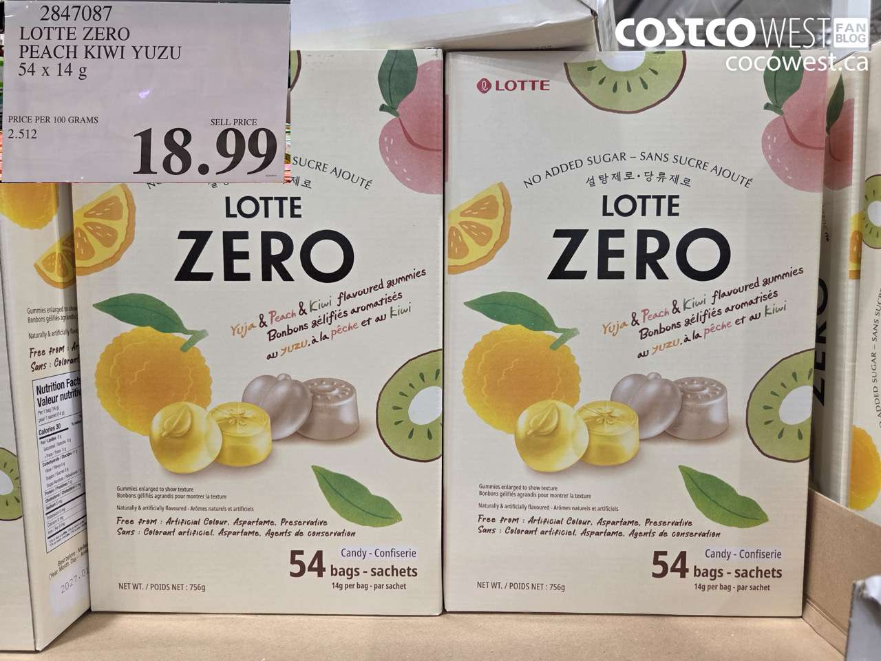 2847087 LOTTE ZERO PEACH KIWI YUZU 54 X 14 G $18.99