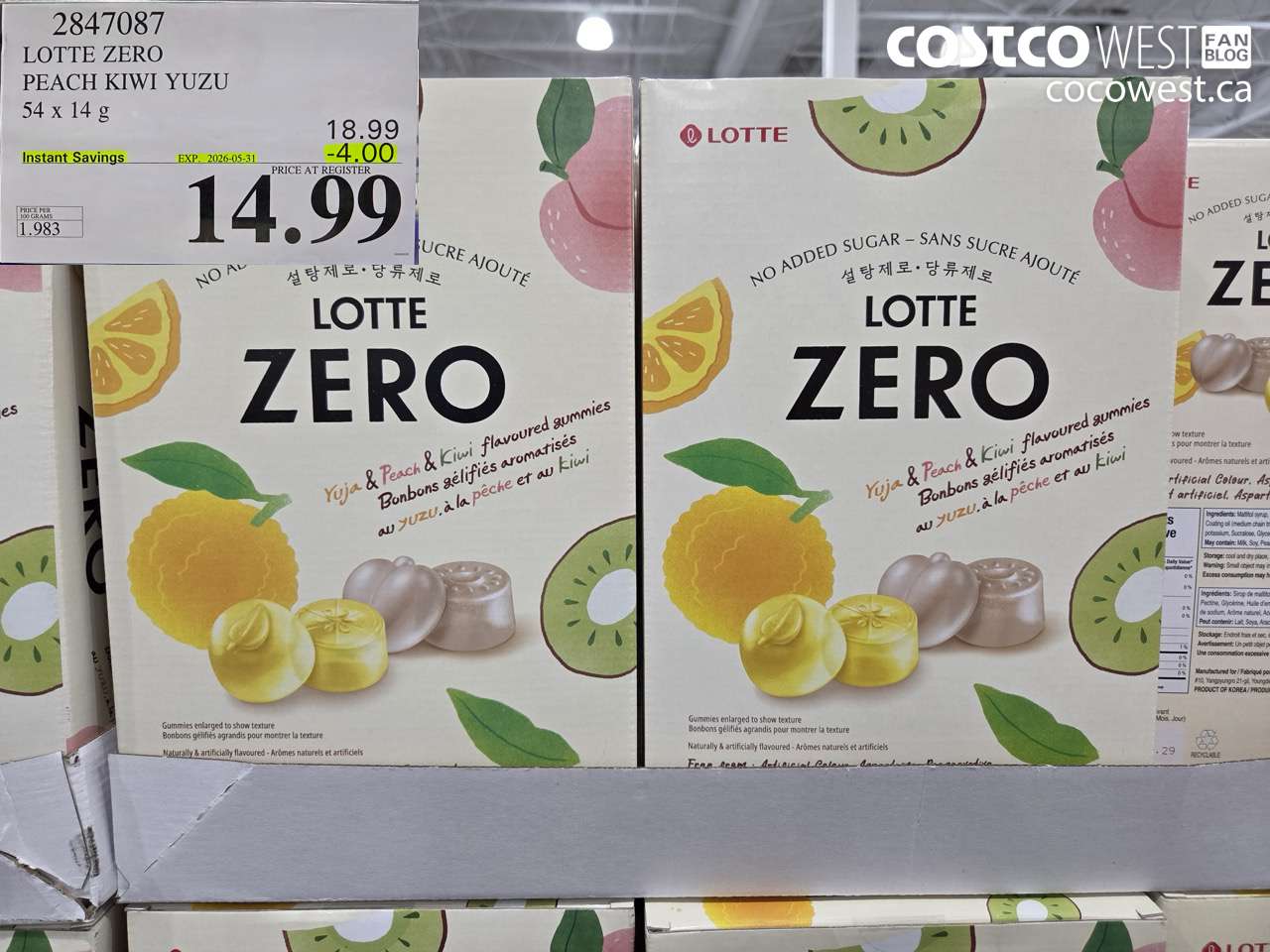 2847087 LOTTE ZERO PEACH KIWI YUZU 54 X 14 G ($4.00 INSTANT SAVINGS EXPIRES ON 2026-05-31) $14.99