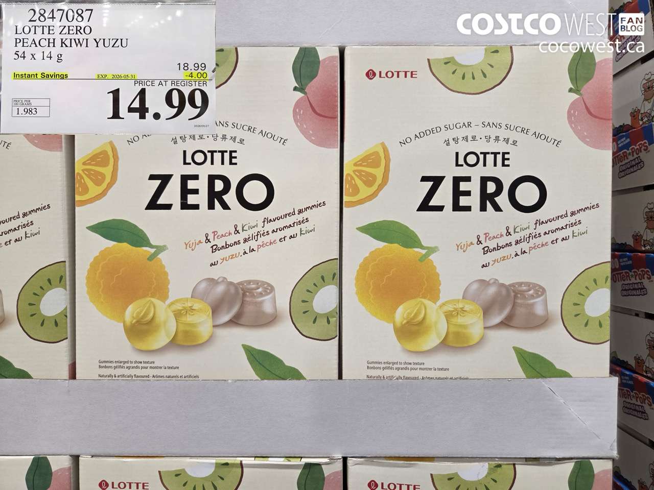 2847087 LOTTE ZERO PEACH KIWI YUZU 54 X 14 G ($4.00 INSTANT SAVINGS EXPIRES ON 2026-05-31) $14.99