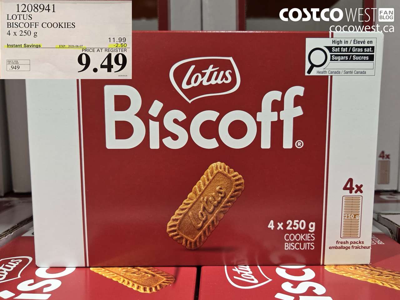 1208941 LOTUS BISCOFF COOKIES 4 X 250 G ($2.50 INSTANT SAVINGS EXPIRES ON 2026-06-07) $9.49