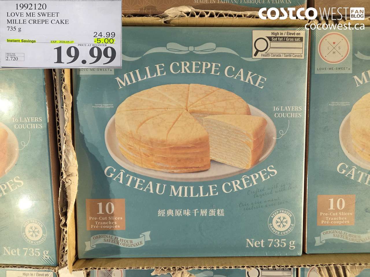 1992120 LOVE ME SWEET MILLE CREPE CAKE 735 G ($5.00 INSTANT SAVINGS EXPIRES ON 2026-05-17) $19.99