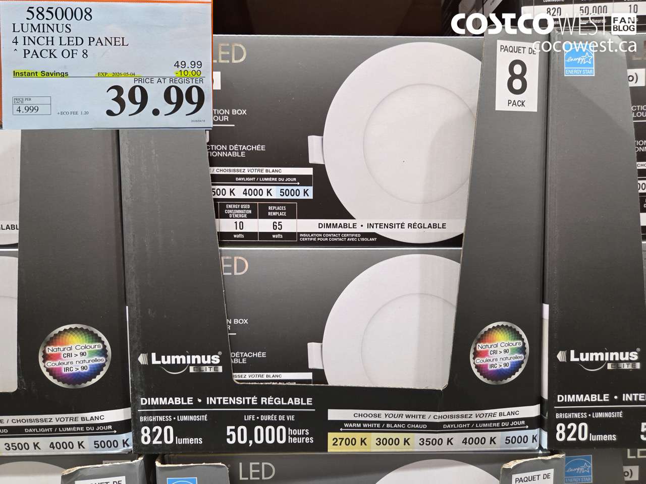 5850008 LUMINUS 4 INCH LED PANEL PACK OF 8 ($10.00 INSTANT SAVINGS EXPIRES ON 2026-05-04) $39.99