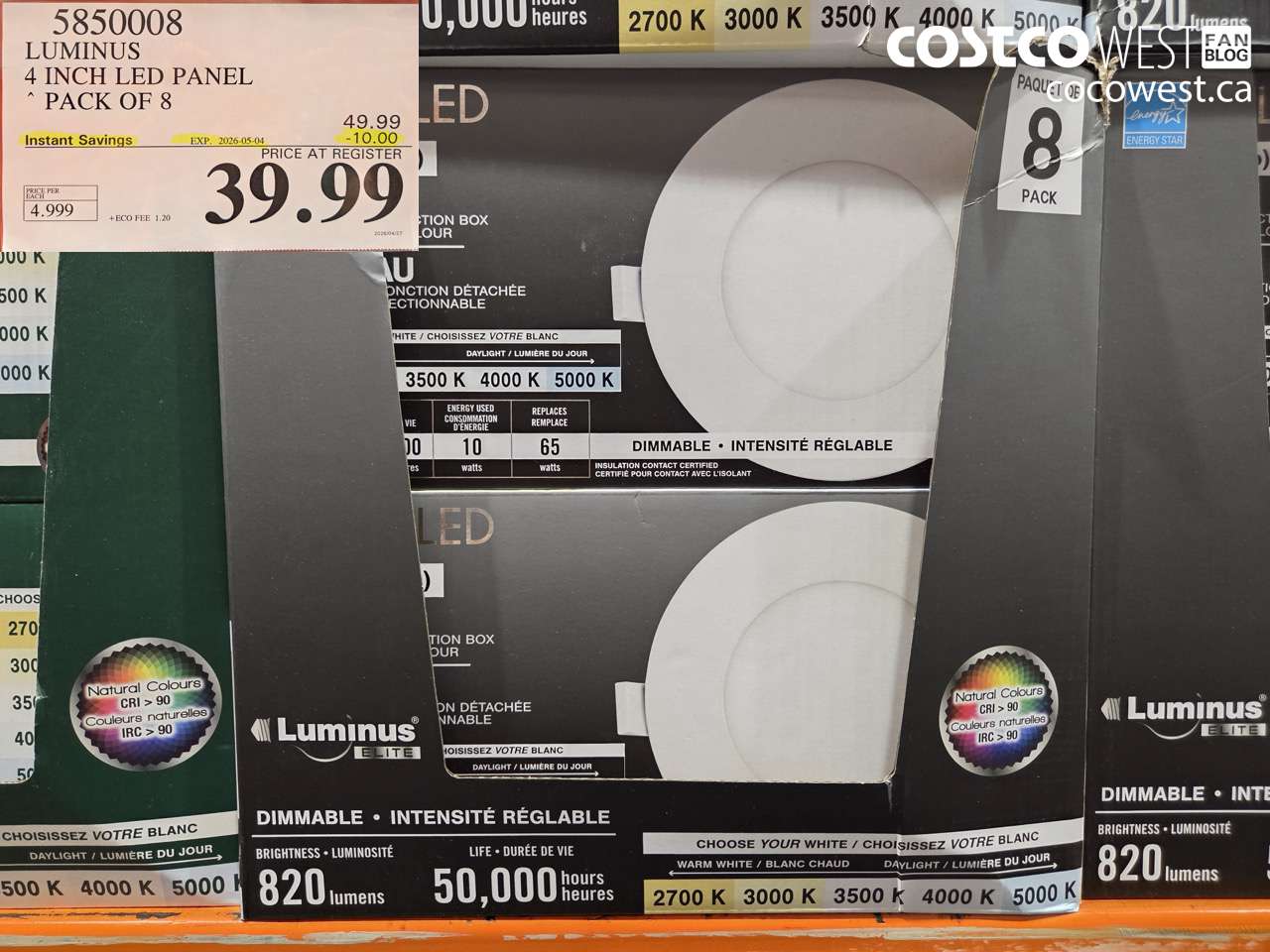 5850008 LUMINUS 4 INCH LED PANEL PACK OF 8 ($10.00 INSTANT SAVINGS EXPIRES ON 2026-05-04) $39.99