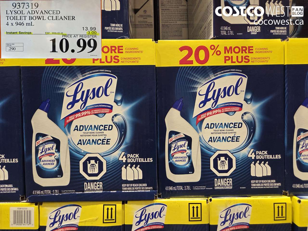 937319 LYSOL ADVANCED TOILET BOWL CLEANER 4 X 946 ML ($3.00 INSTANT SAVINGS EXPIRES ON 2026-05-10) $10.99