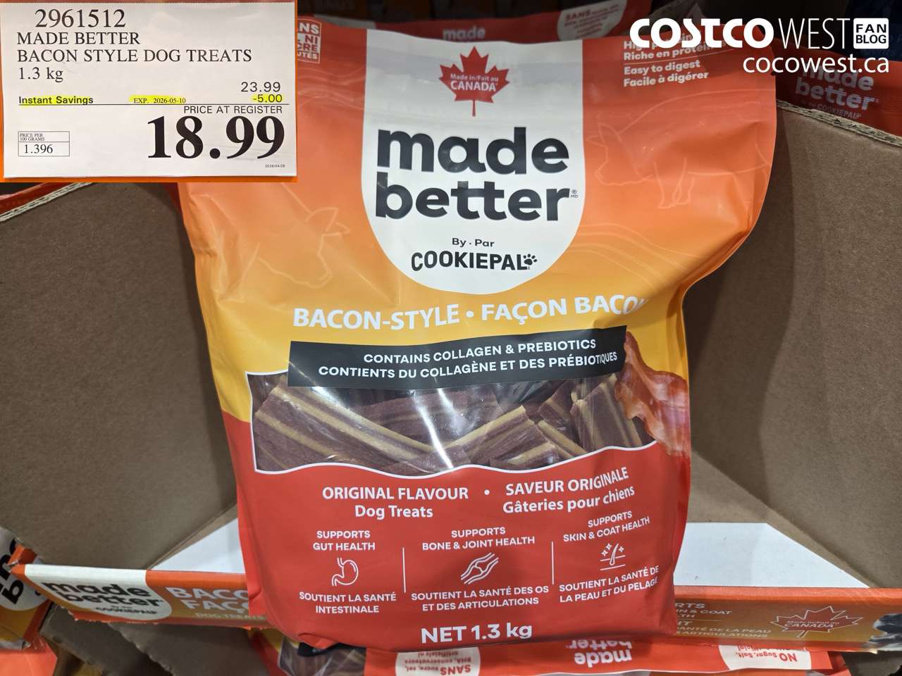 2961512 MADE BETTER BACON STYLE DOG TREATS 1.3 KG ($5.00 INSTANT SAVINGS EXPIRES ON 2026-05-10) $18.99