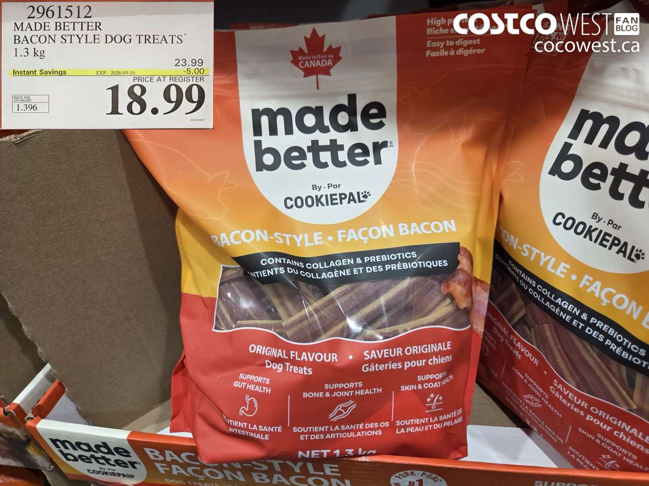 2961512 MADE BETTER BACON STYLE DOG TREATS 1.3 KG ($5.00 INSTANT SAVINGS EXPIRES ON 2026-05-10) $18.99
