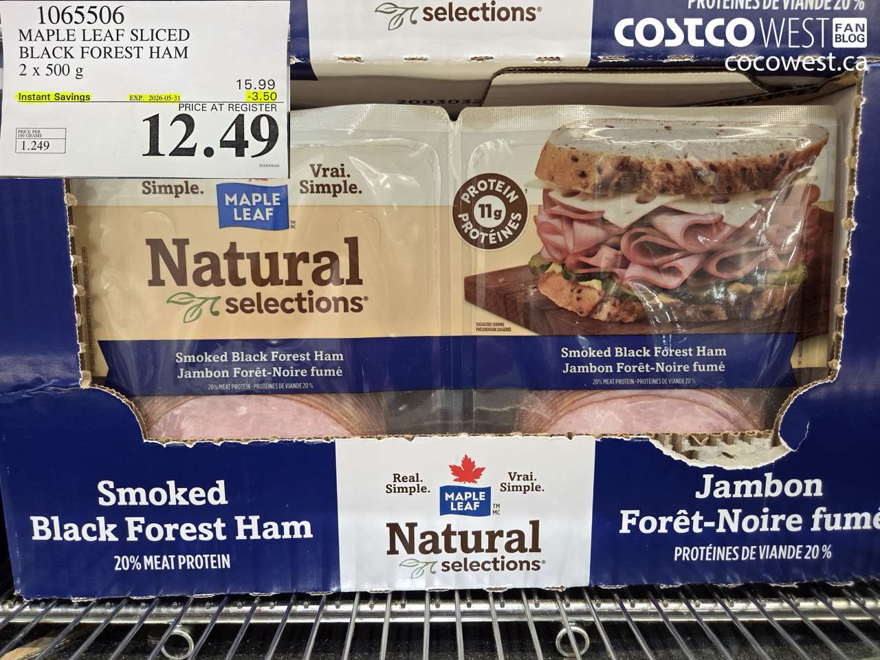 1065506 MAPLE LEAF SLICED BLACK FOREST HAM 2 X 500 G ($3.50 INSTANT SAVINGS EXPIRES ON 2026-05-31) $12.49